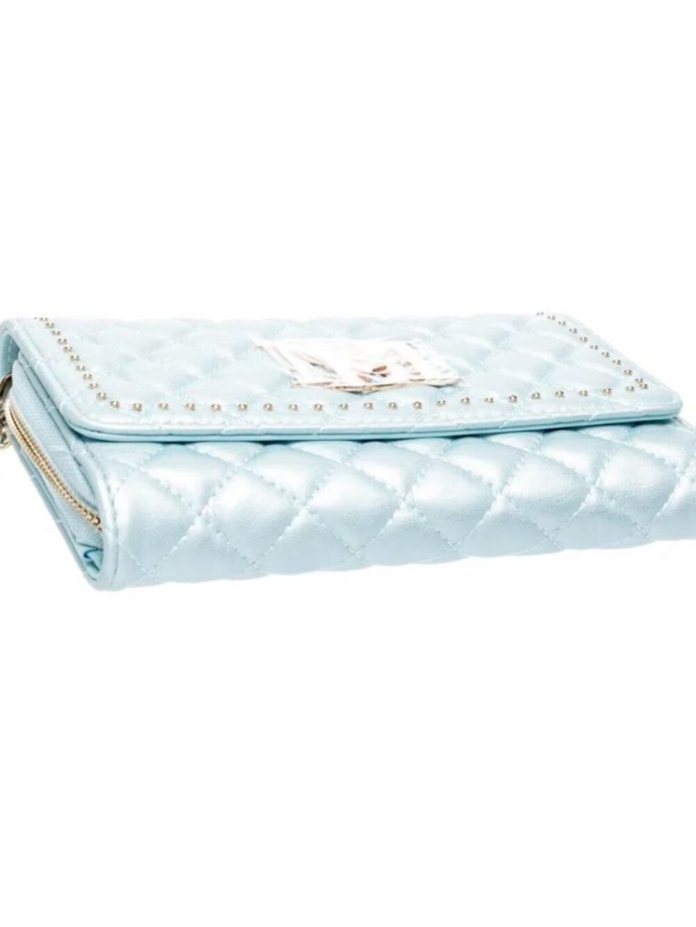 Badgley Mischka Blue and Gold Quilted Crossbody Cinderella Bag - Picture 4 of 9